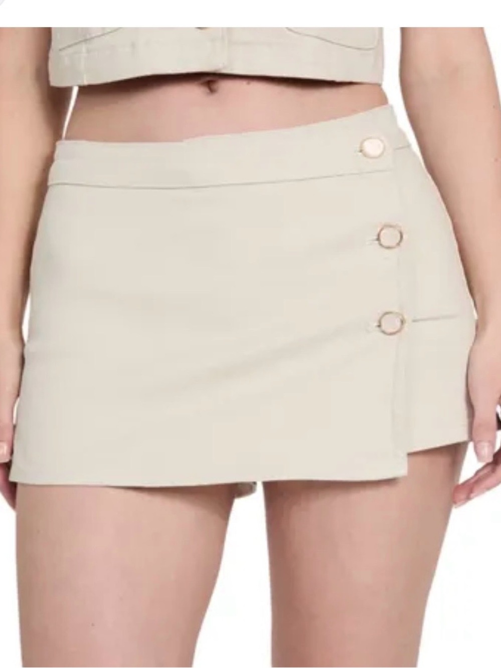Guess Cream Mini Denim Skort with Gold button Accents